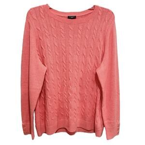 Preppy Fisherman Talbots Cable Knit Pullover Sweater Coral Pink 2x Wool Blend